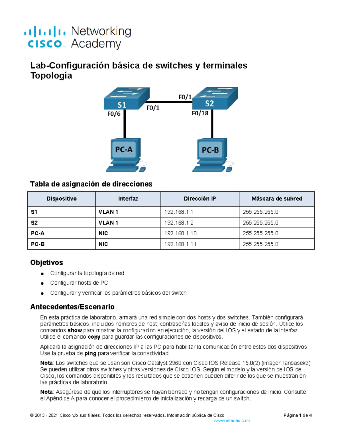 2.9.2 Lab - Configuración Básica de Switches y Dispositivos Final - Studocu