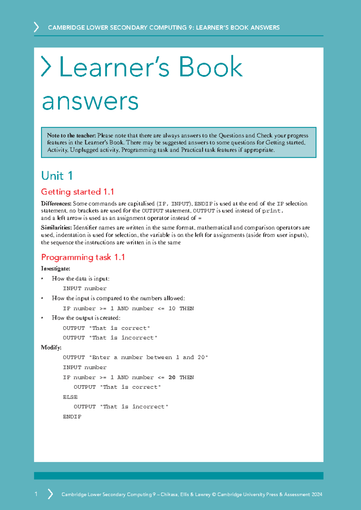 CAMBRIDGE LOWER SECONDARY COMPUTING 9: BOOK ANSWERS & SOLUTIONS - Studocu