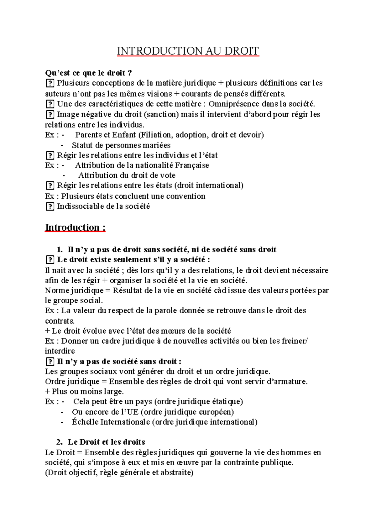 Introduction au droit - Cours Complet et Concepts Fondamentaux - Studocu