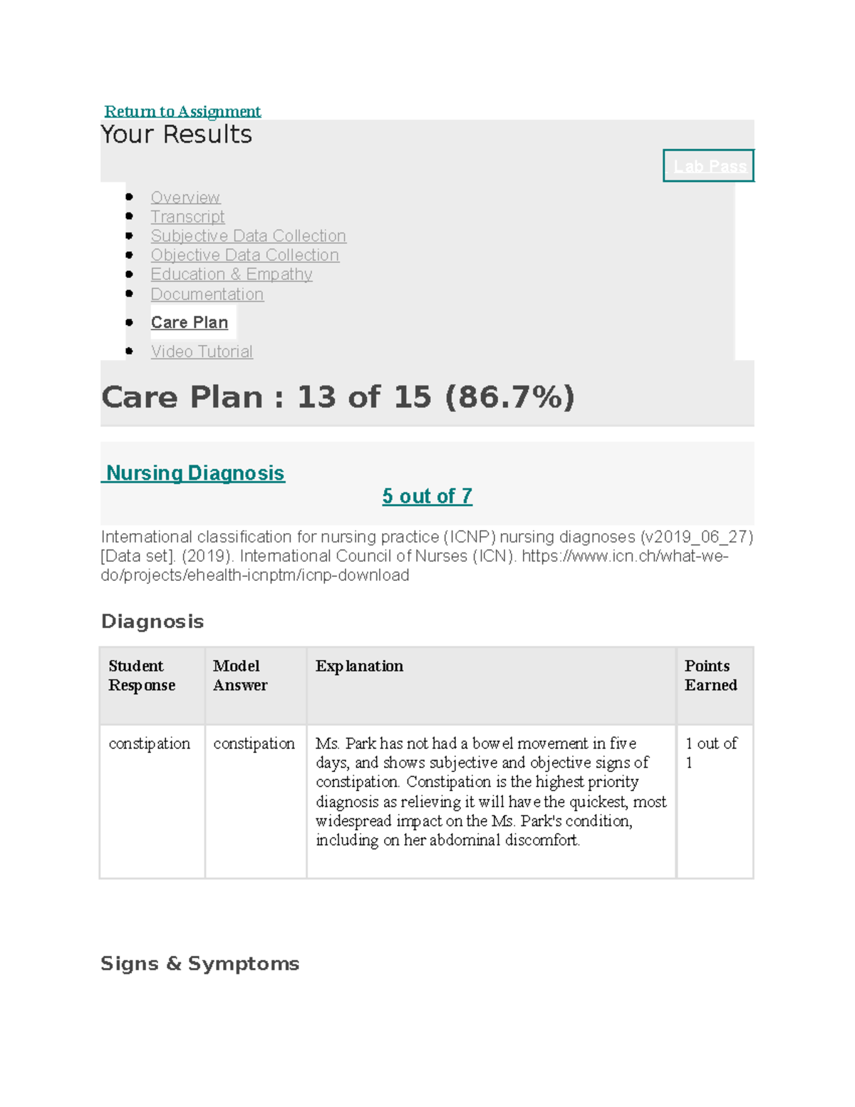 Pain - med - Return to Assignment Your Results Lab Pass Overview ...