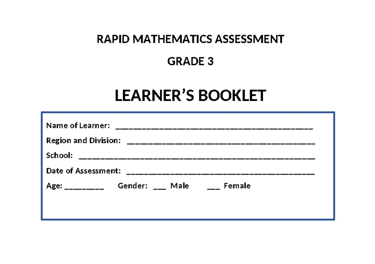 RMA-TEST - Grade 3 Mathematics Assessment Activities - Studocu