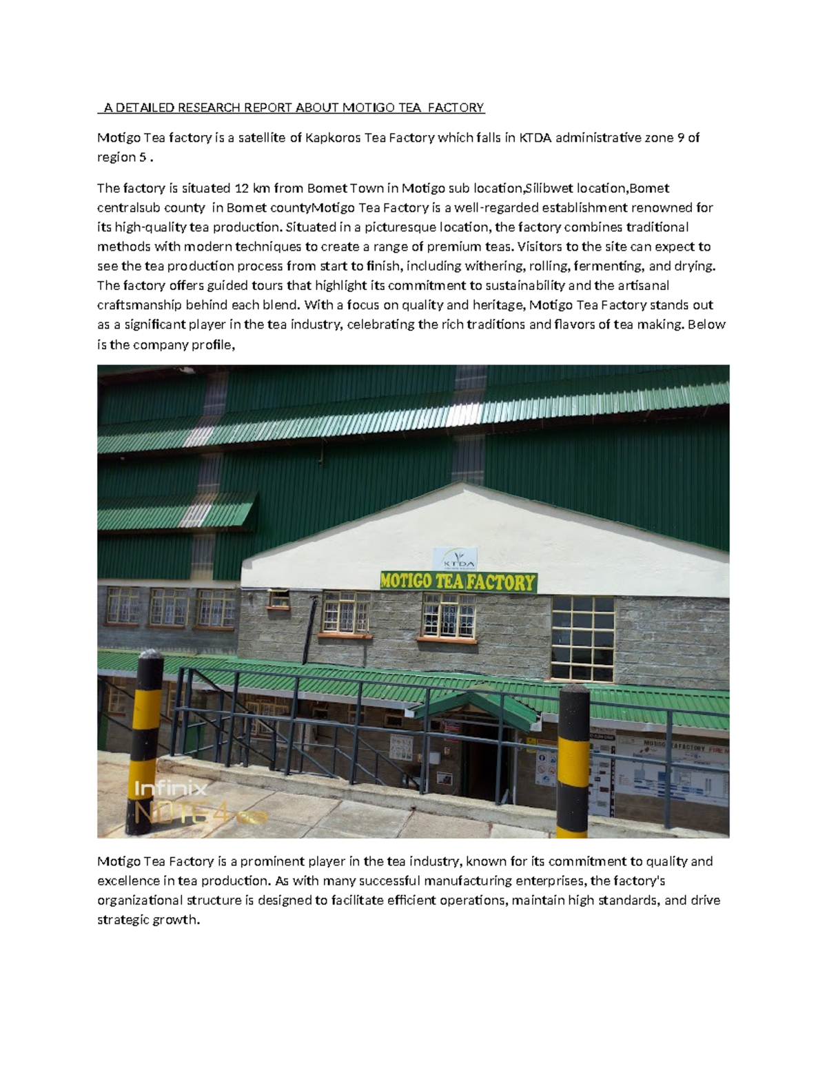 Comprehensive Study Report on Motigo Tea Factory Operations - Studocu