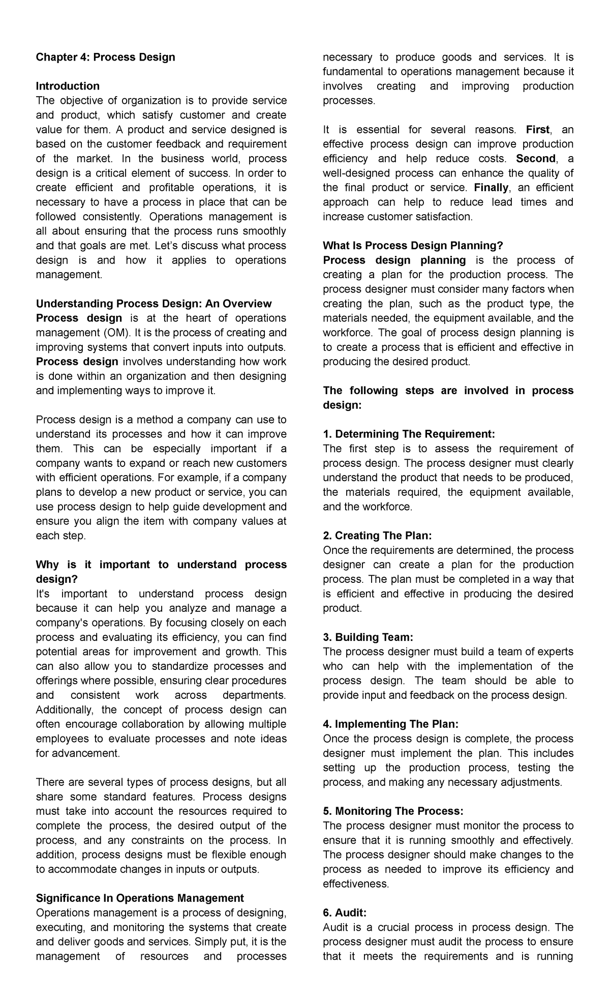 Chapter 4: Process Design in Operations Management - Studocu