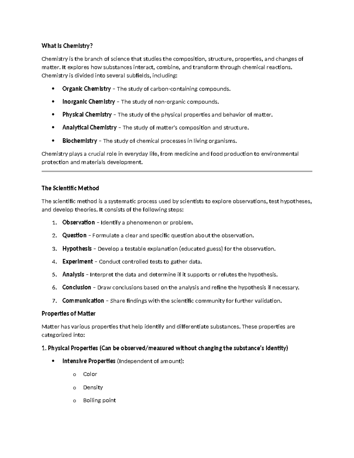 Chemistry 101 - Overview of Key Concepts and Properties - Studocu