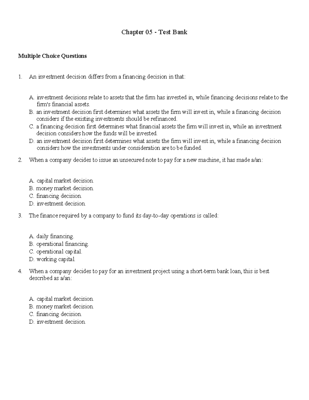 Chapter 5 - Chapter 05 - Test Bank Multiple Choice Questions An ...