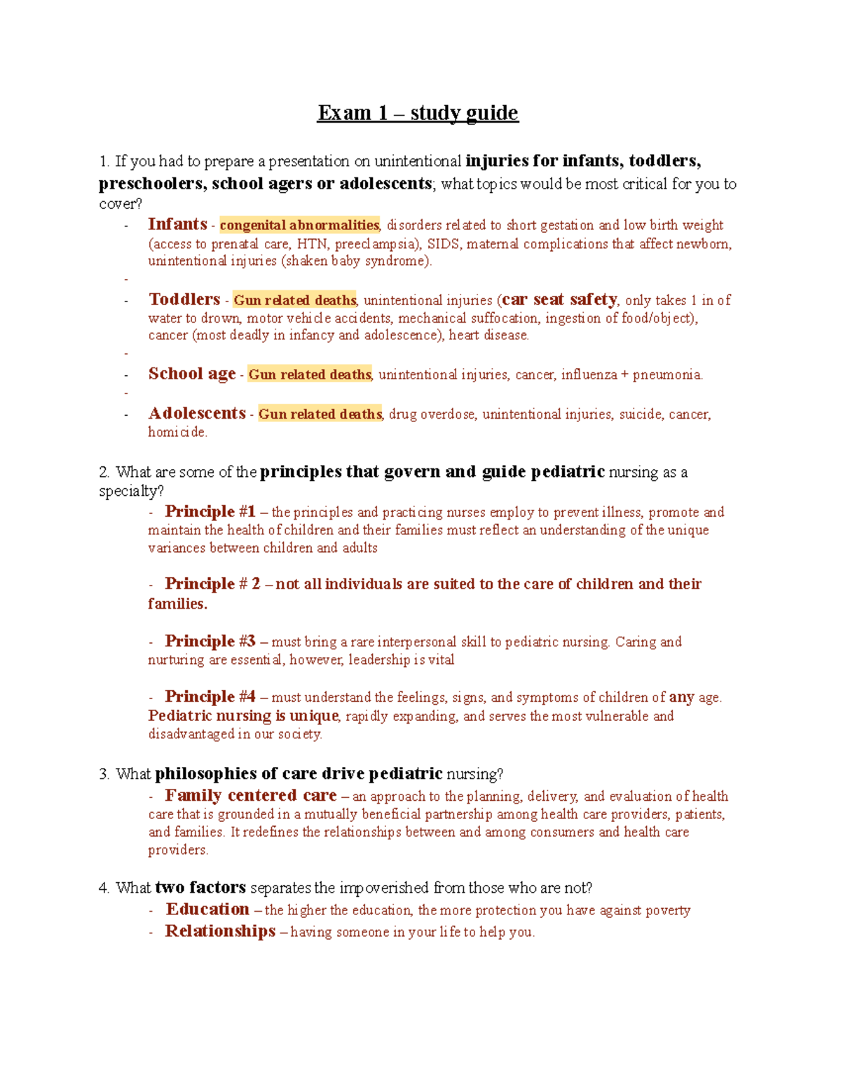 Pediatric Nursing Exam 1 Study Guide: Focus on Child Health Care - Studocu