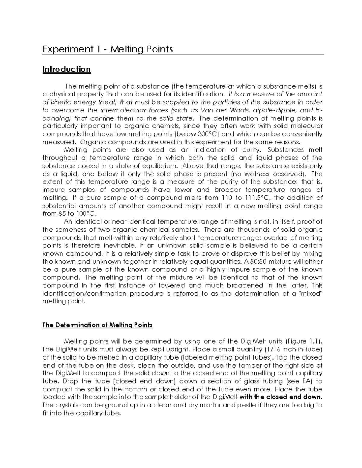 CHM 235L - Organic Chemistry Lab Manual: Melting Point Determination ...