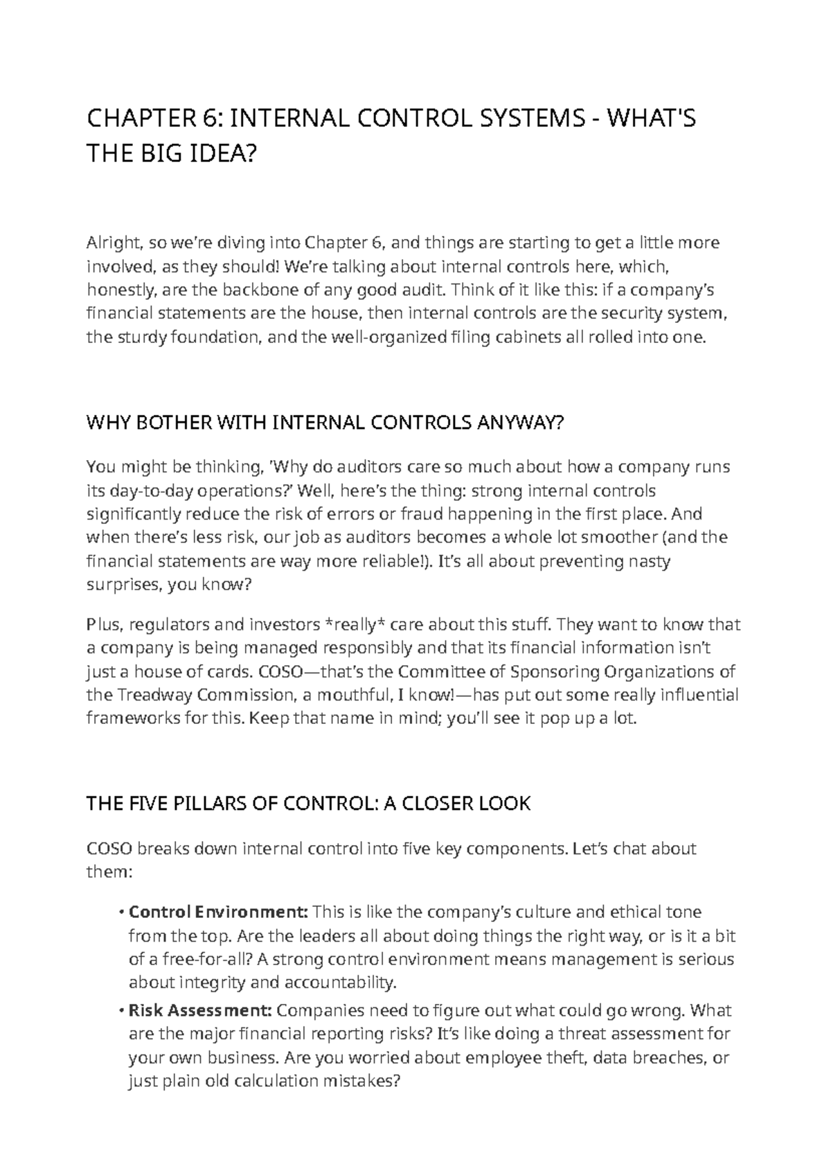 Auditing & Assurance CH6: Internal Control Systems Overview - Studocu