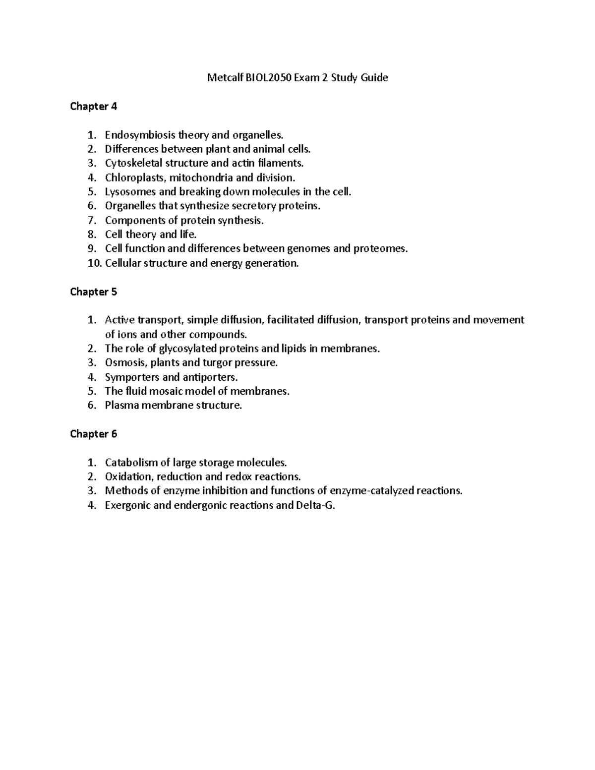 BIOL2050 Exam 2 Study Guide: Key Concepts & Topics Review - Studocu
