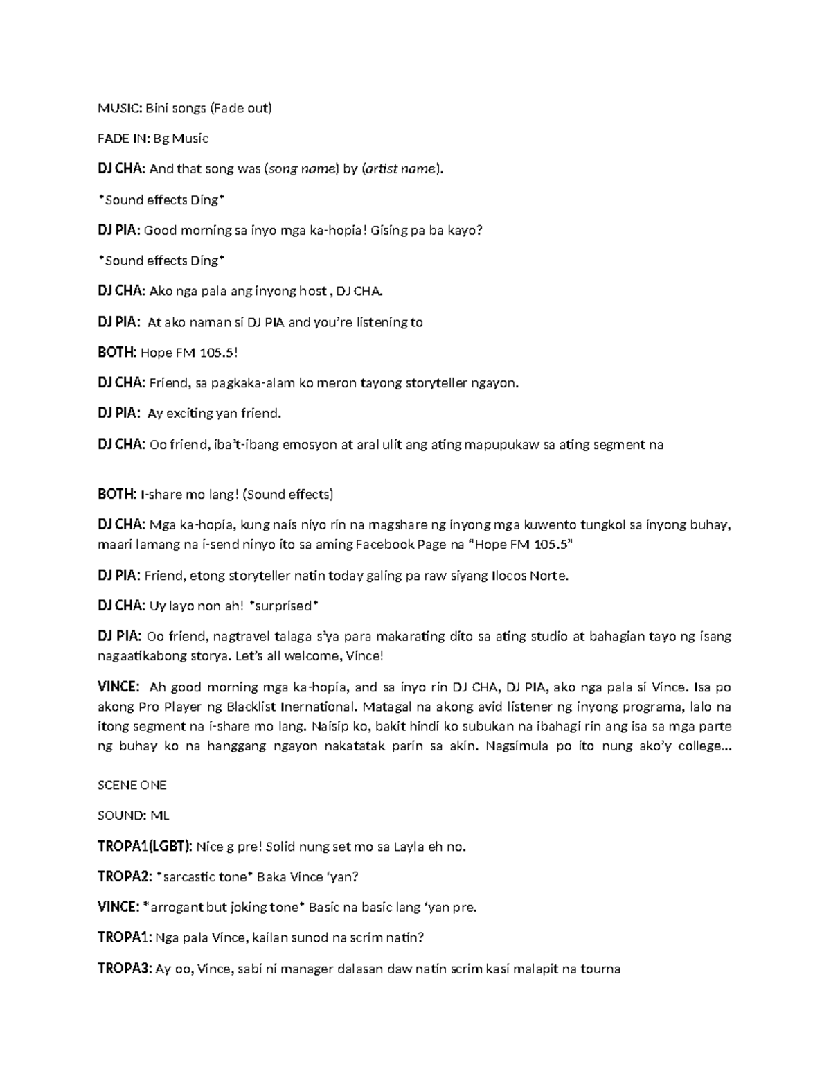 MUSIC: Maya-man Script for Radio Drama on Hope FM 105.5 - Studocu