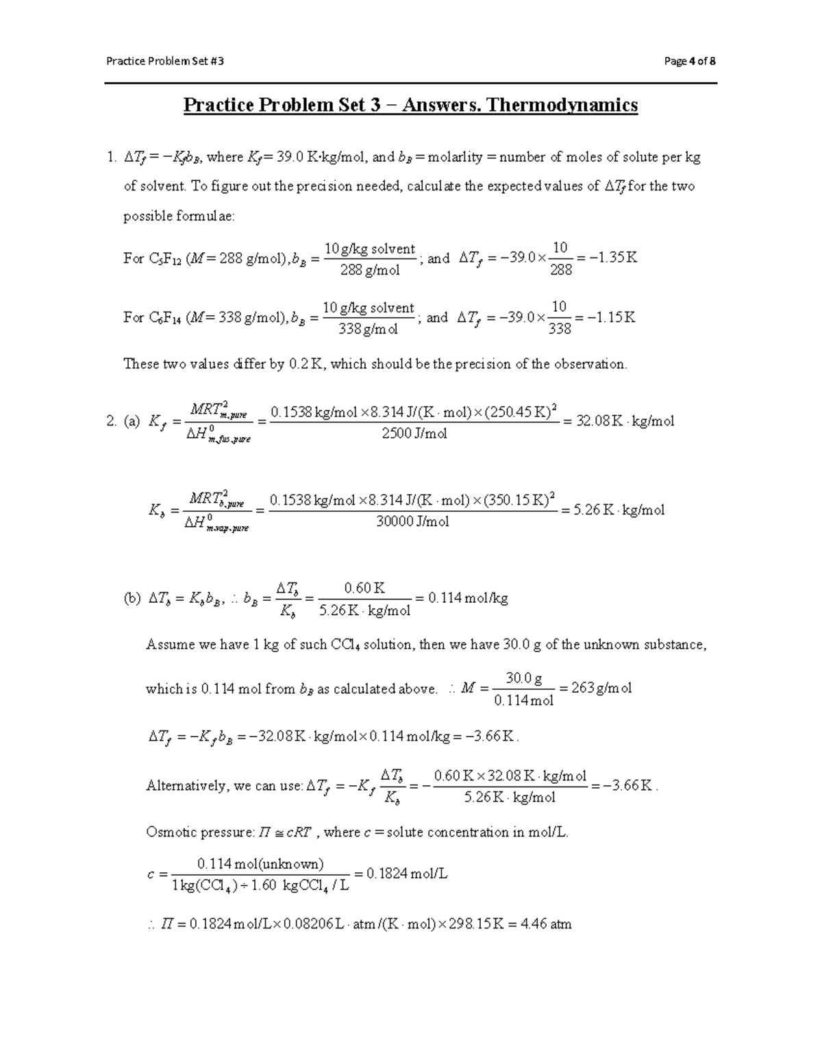 Thermodynamics 1: Practice Problem Set 3 Answers - Studocu