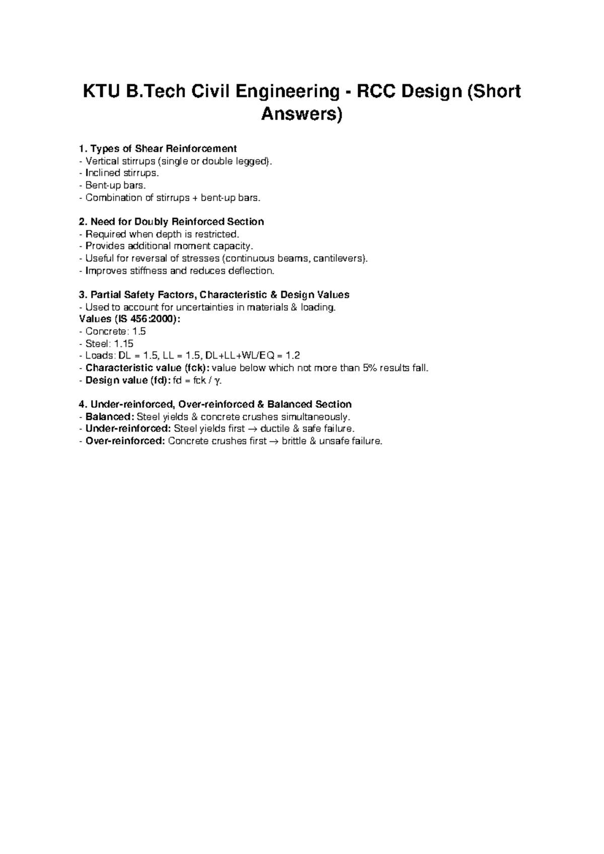 KTU B.Tech Civil Engineering RCC Design Short Answers - S5 - Studocu