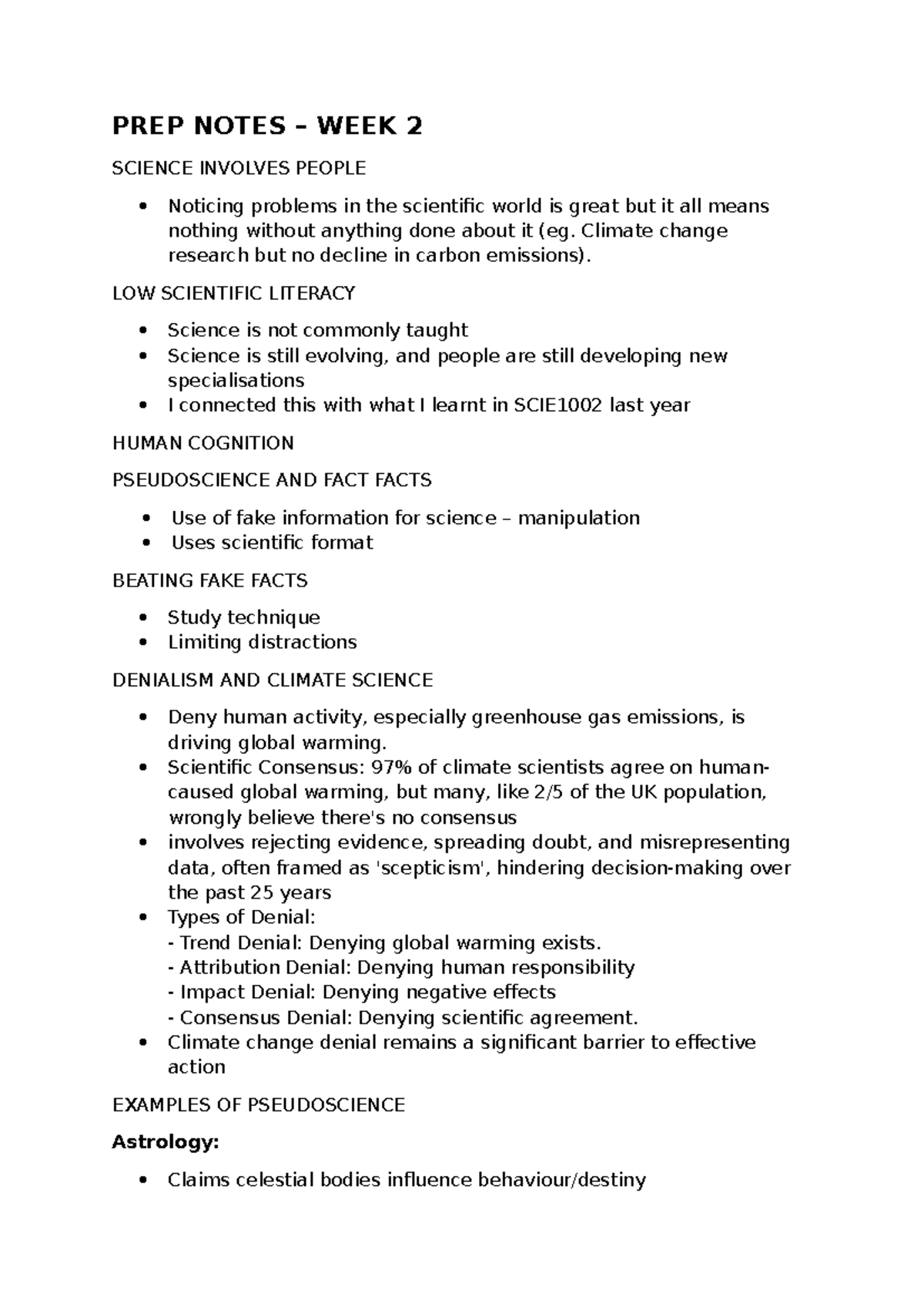 PREP Notes WEEK 1 - PREP NOTES – WEEK 2 SCIENCE INVOLVES PEOPLE ...