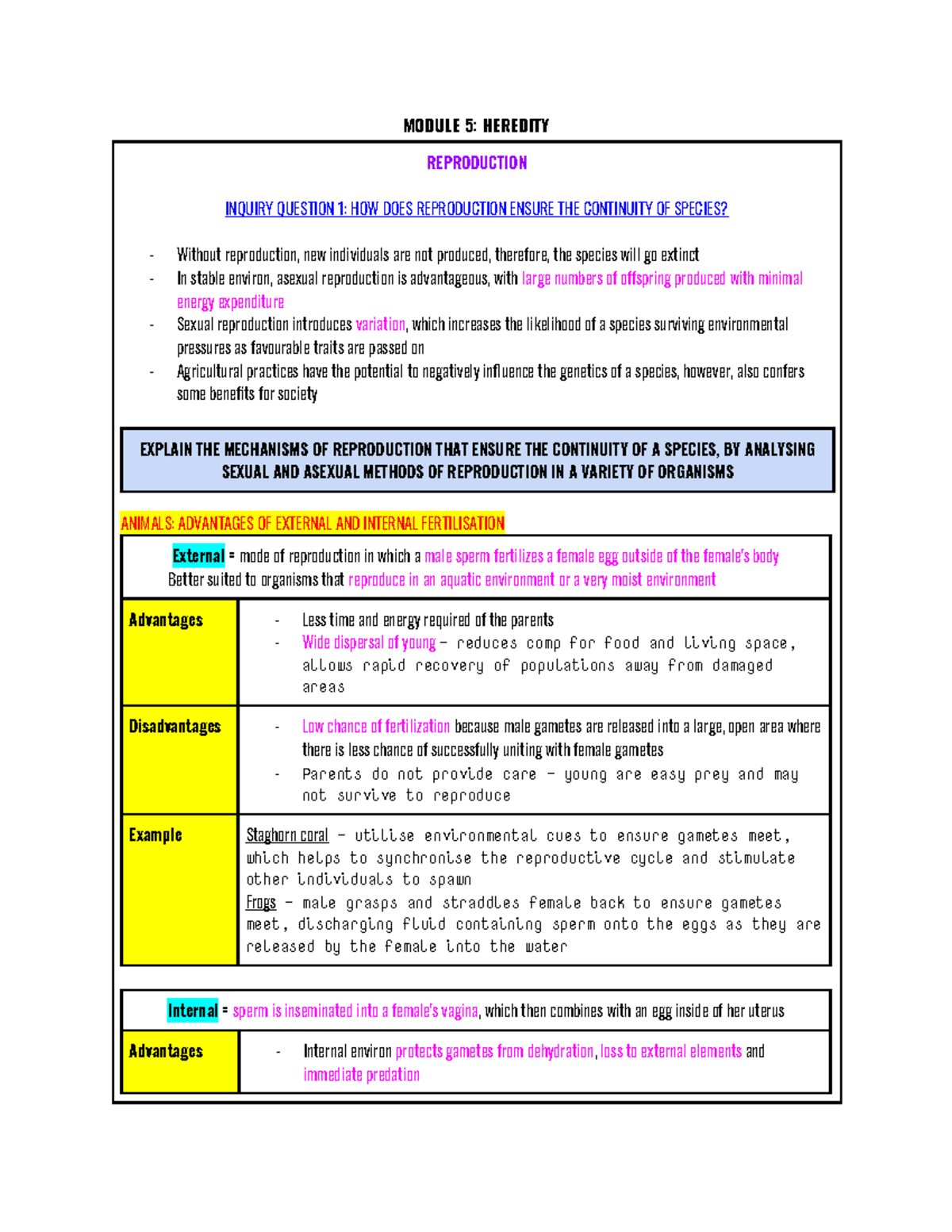 MODULE 5: HEREDITY AND REPRODUCTION - CONTINUITY OF SPECIES - Studocu