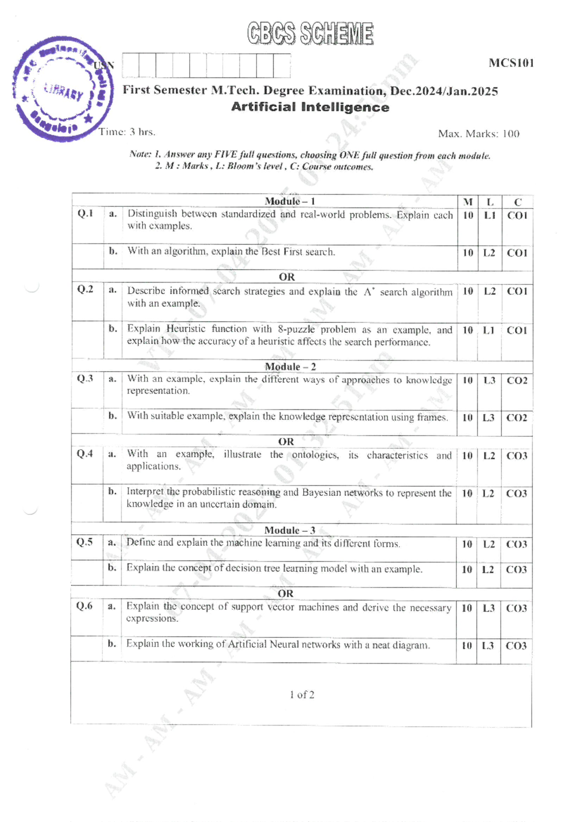 MCS101 M.Tech. First Sem. Exam Notes: Artificial Intelligence & Data ...