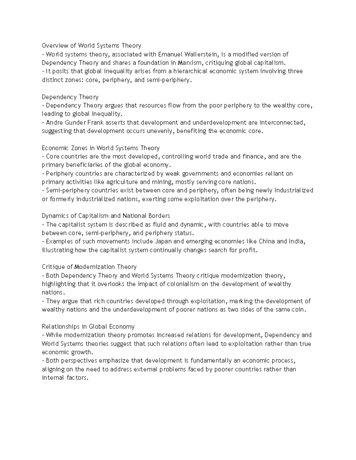 Summarized OF World Systems Theory - Overview of World Systems Theory ...