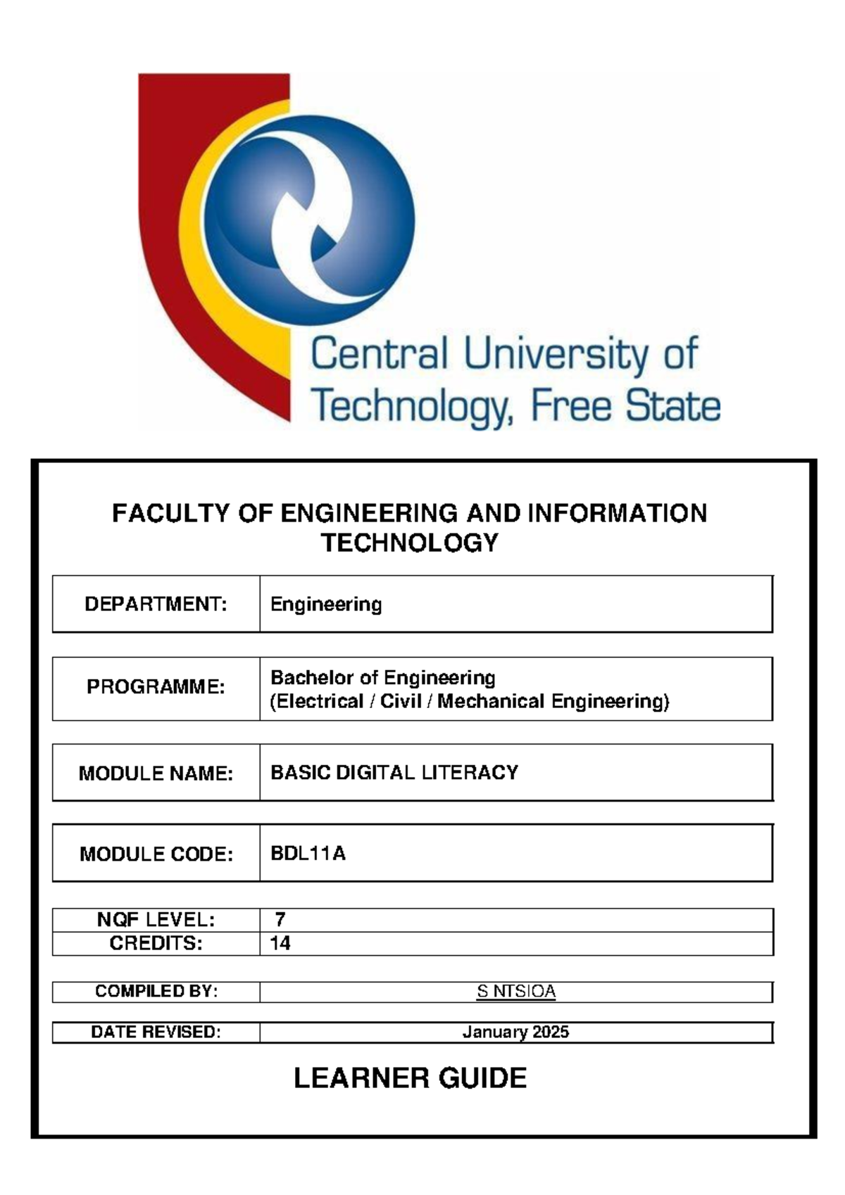 BDL11A Bachelor of Engineering Basic Digital Literacy Learner Guide ...