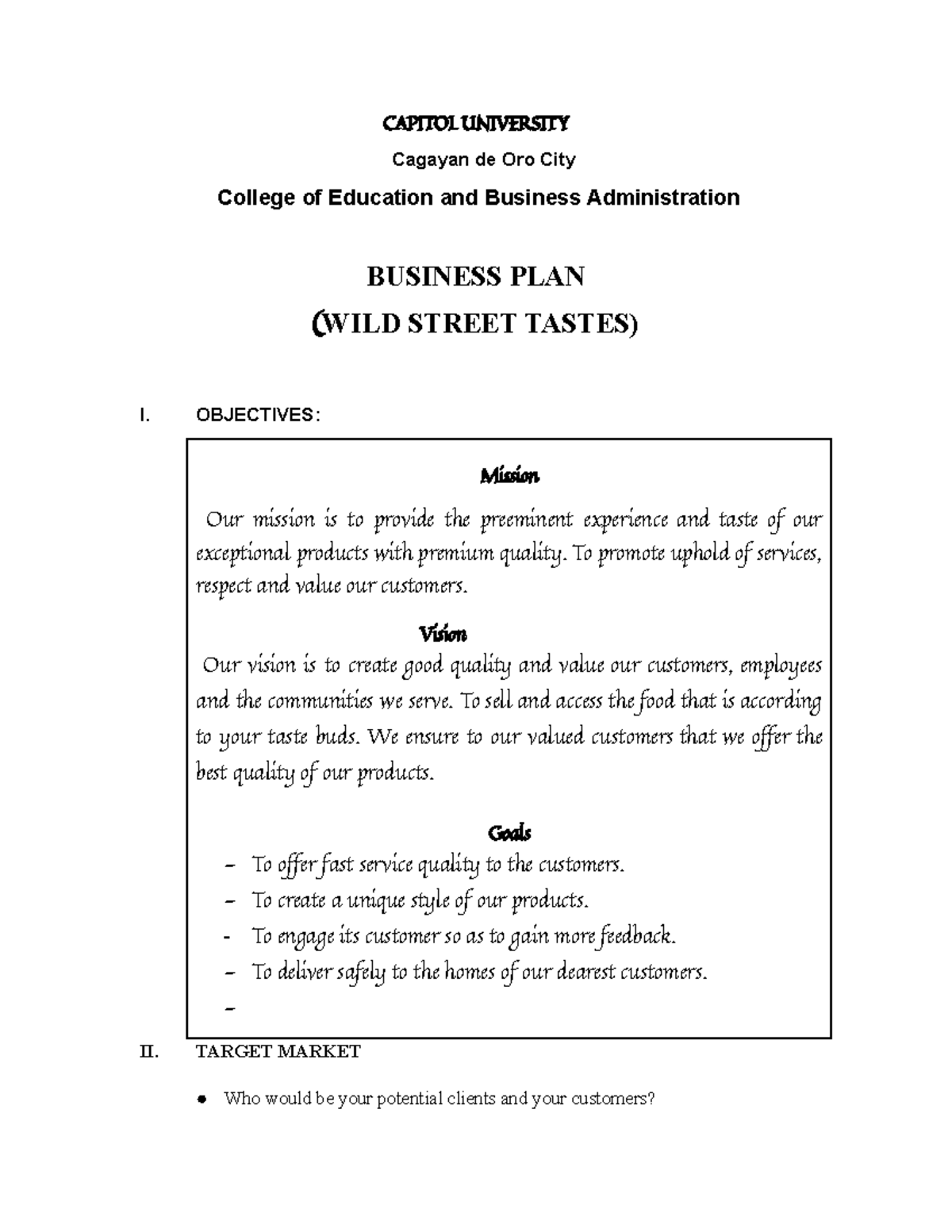 BUS 101: Business Plan for Wild Street Tastes Restaurant - Studocu