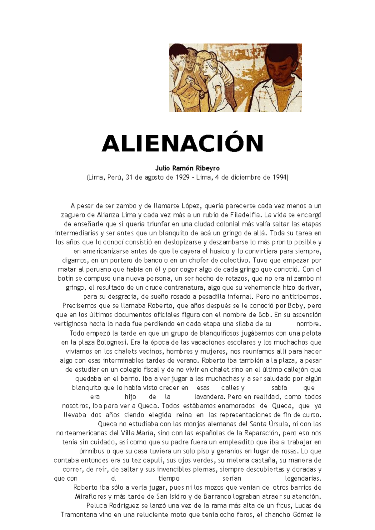 ALIENACIÓN: Análisis de la Obra de Julio Ramón Ribeyro - Studocu