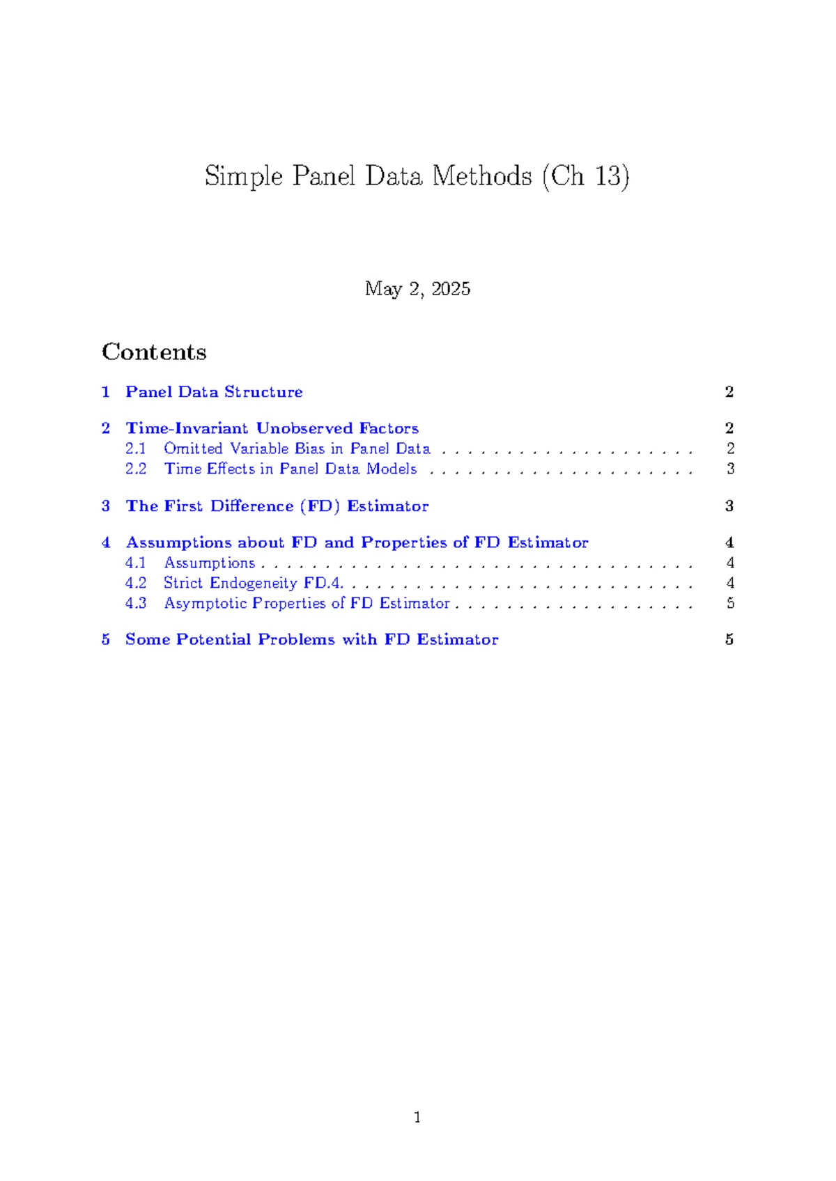 Advanced Panel Data Methods (Ch 14) - Fixed Effects Estimation - Studocu