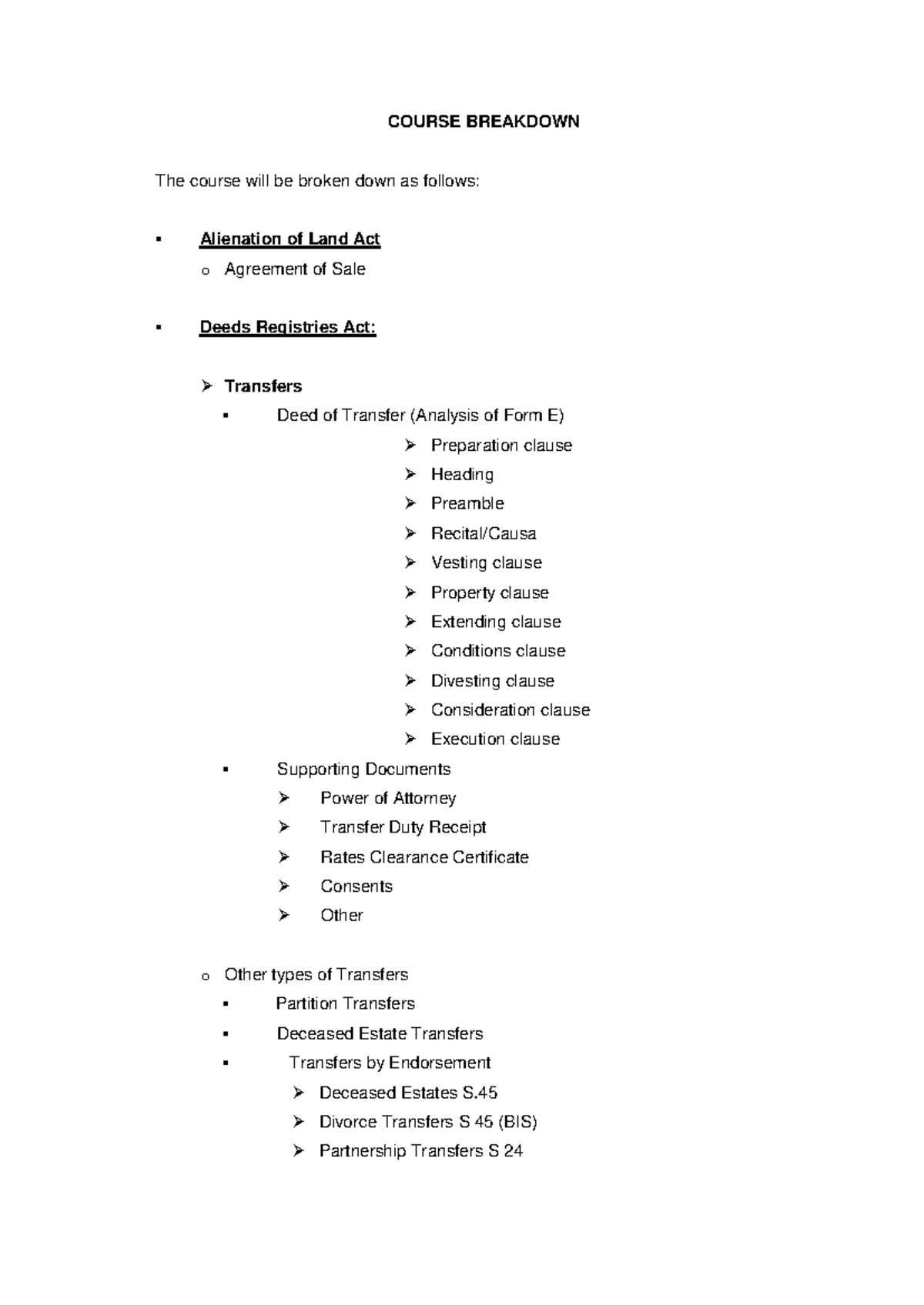 Conveyancing Course Breakdown: Key Topics and Concepts - Studocu