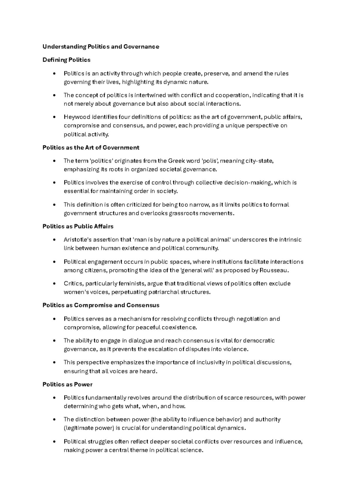 POLI112 Summary: Comprehensive Notes on Politics and Governance - Studocu