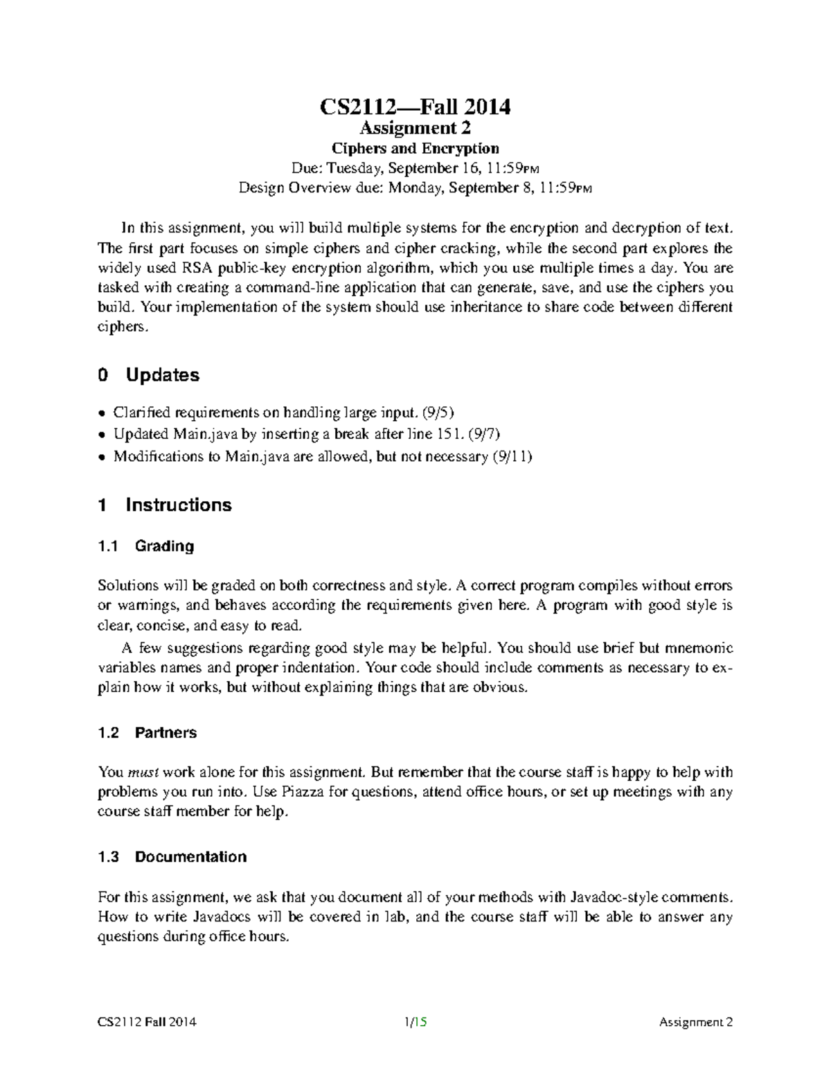 CS2112 - Fall 2014: A2 Assignment on Ciphers & Encryption Techniques ...