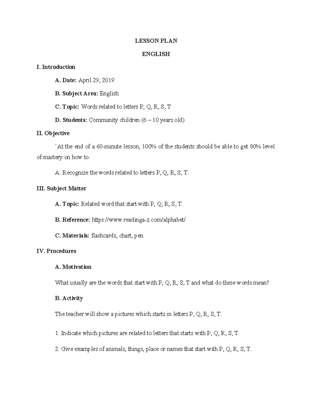 NSTP 101: Lesson Plan for Teaching Basic Math Operations - Studocu