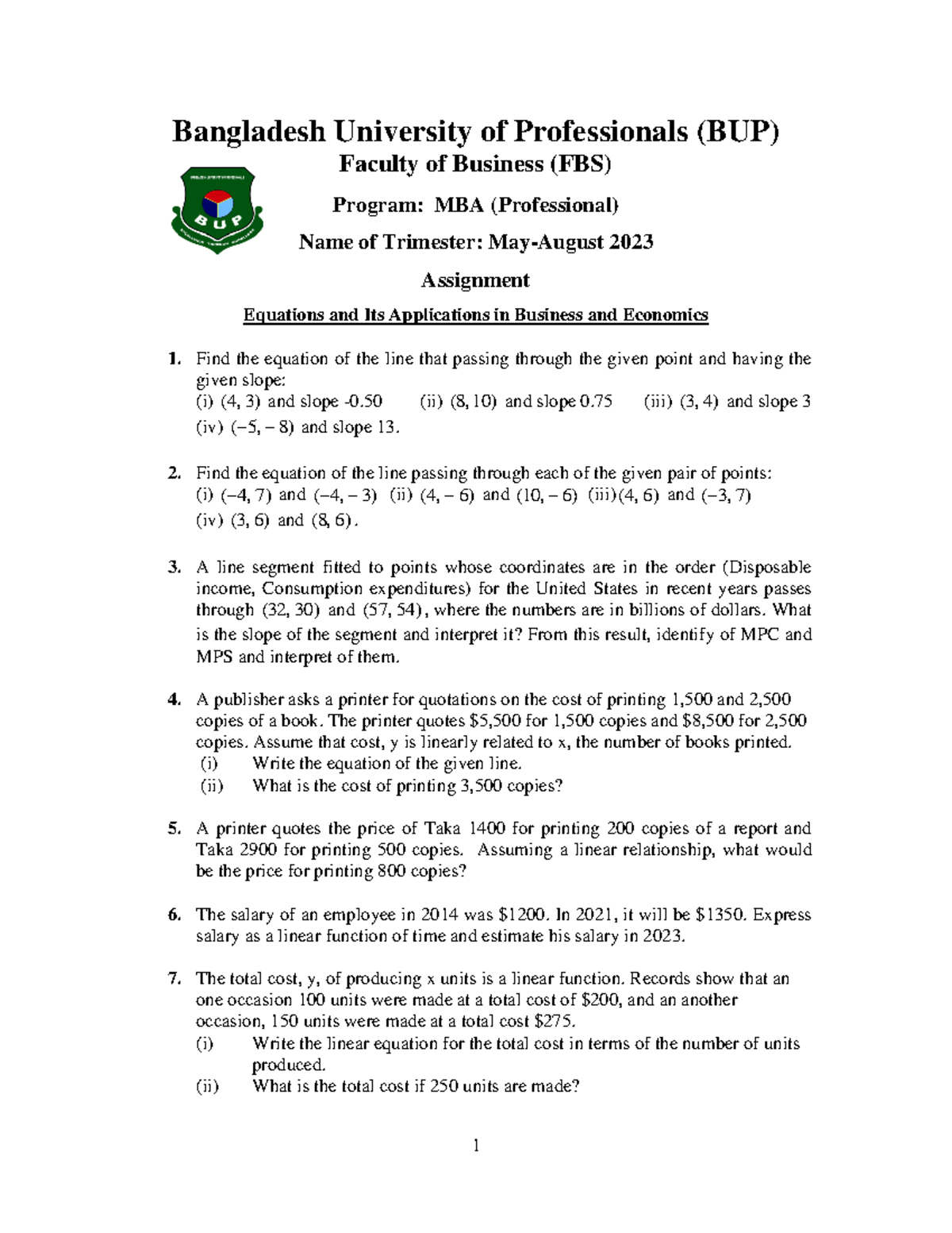 **MBA (Prof) May-Aug 2023: Math Problems and Applications** - Studocu