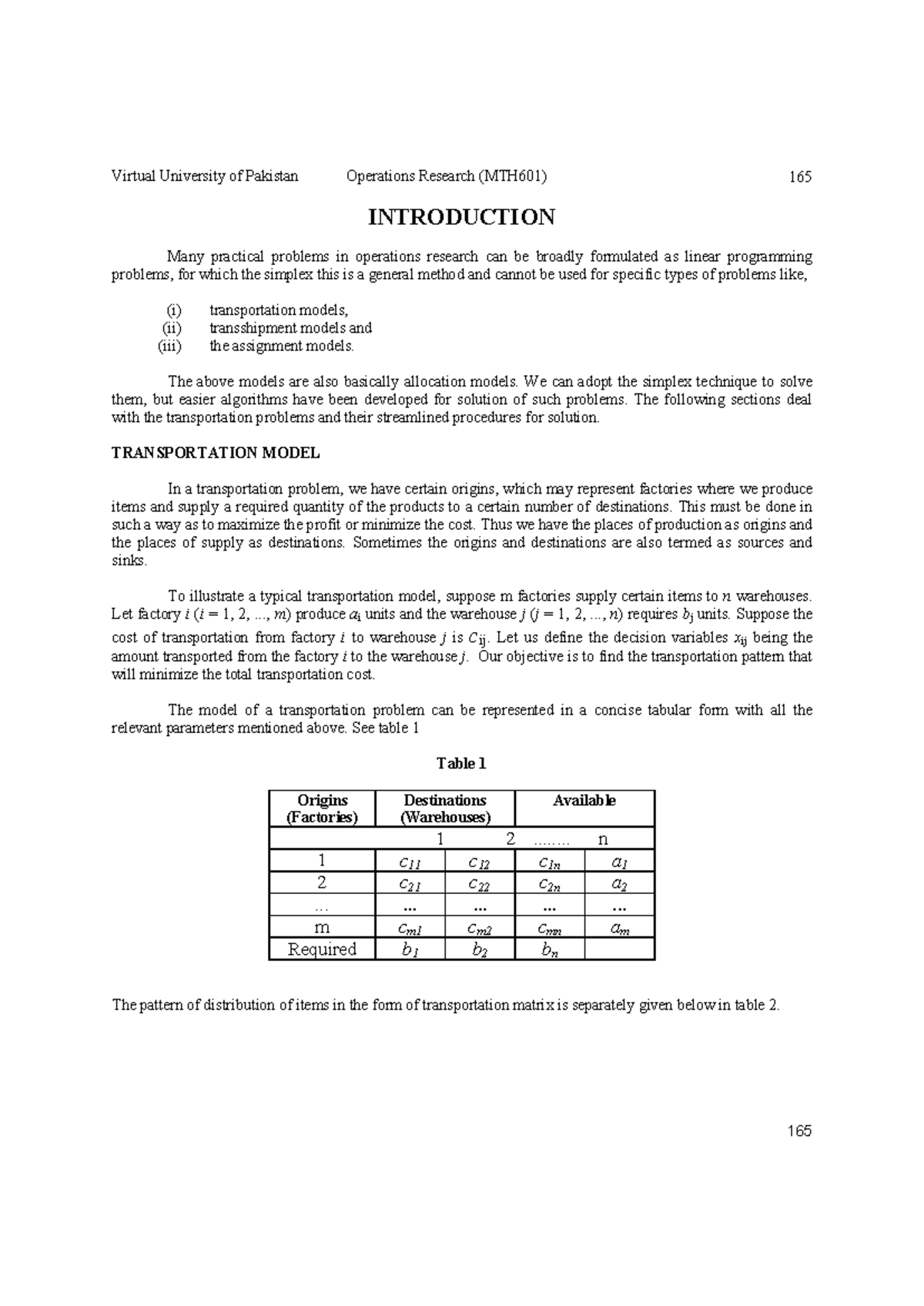 Transportation models - INTRODUCTION Many practical problems in ...
