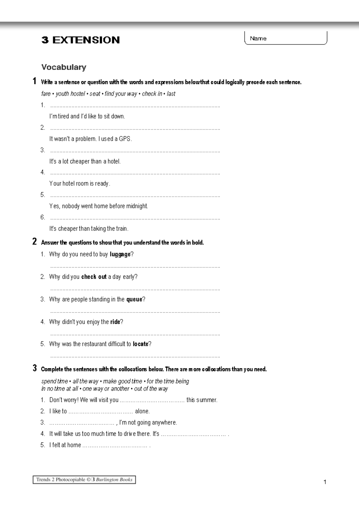 2. Extension U3. 2Bach - Ingleses - 3 EXTENSION Name Vocabulary 1 Write ...