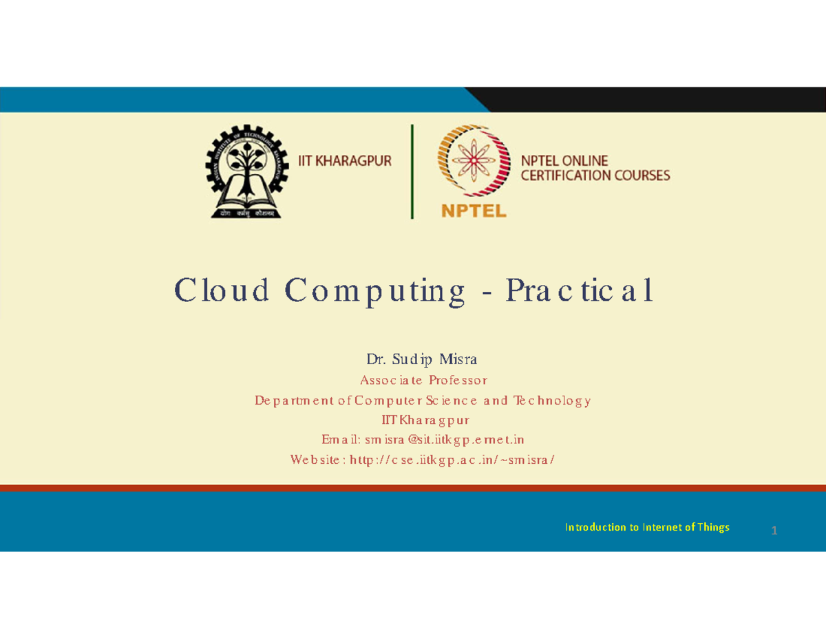 Cloud Computing & IoT Overview - NPTEL-8 Lecture Notes - Studocu