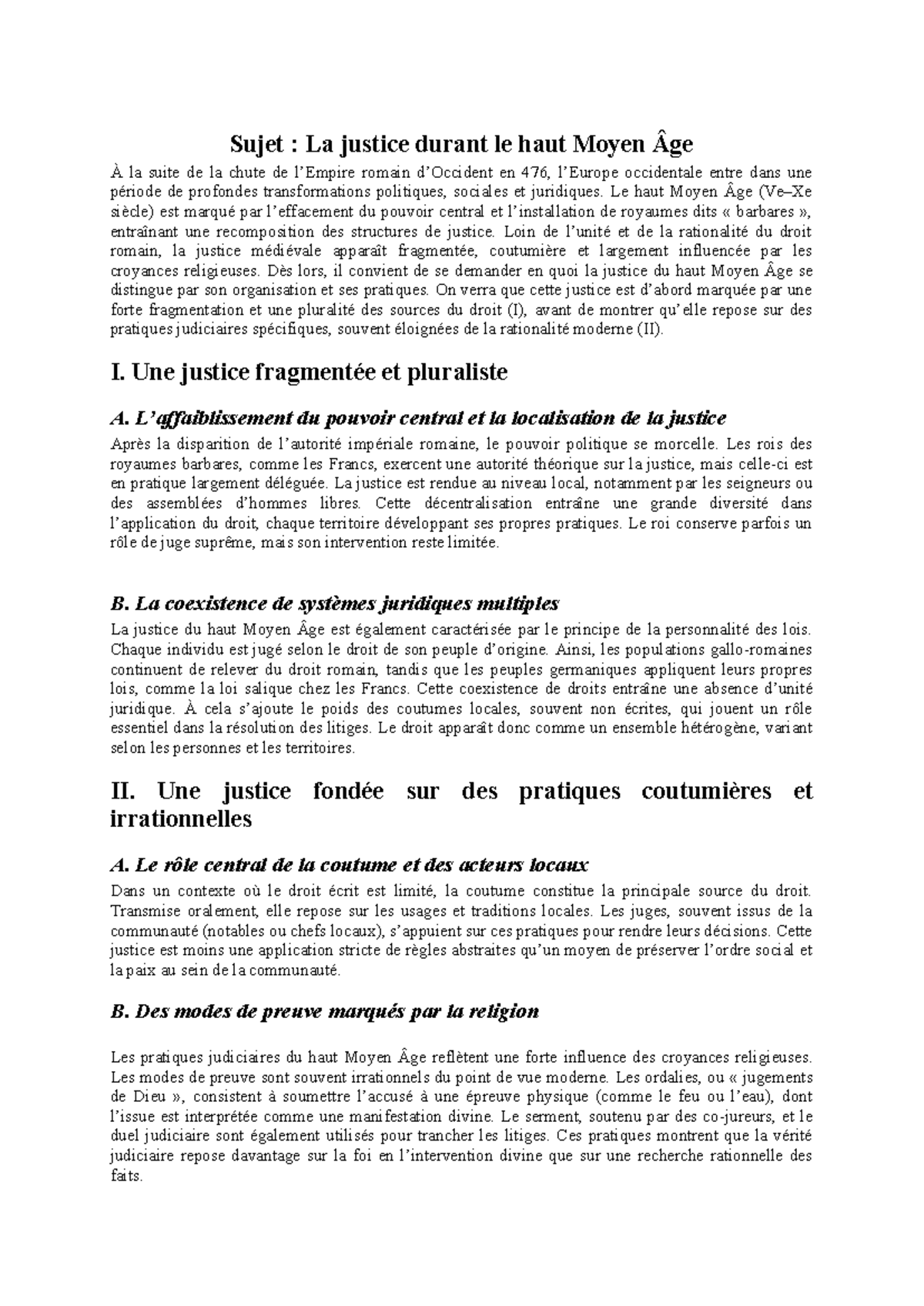 La justice au Haut Moyen Âge : Organisation et Pratiques (HIST 101 ...