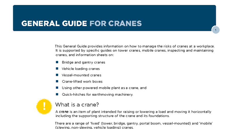 General Guide for Cranes: Safety and Management Protocols - Studocu