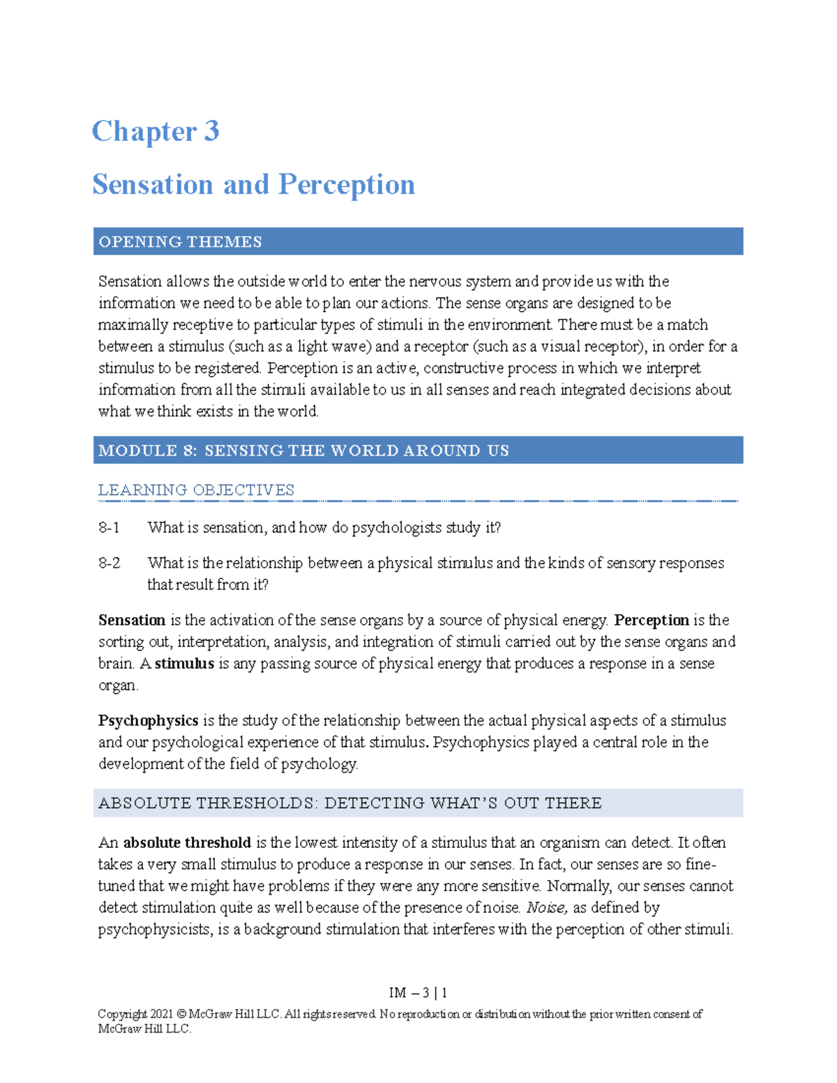 Feldmaneup 14 CH03 - Sensation and Perception Lecture Notes - Studocu