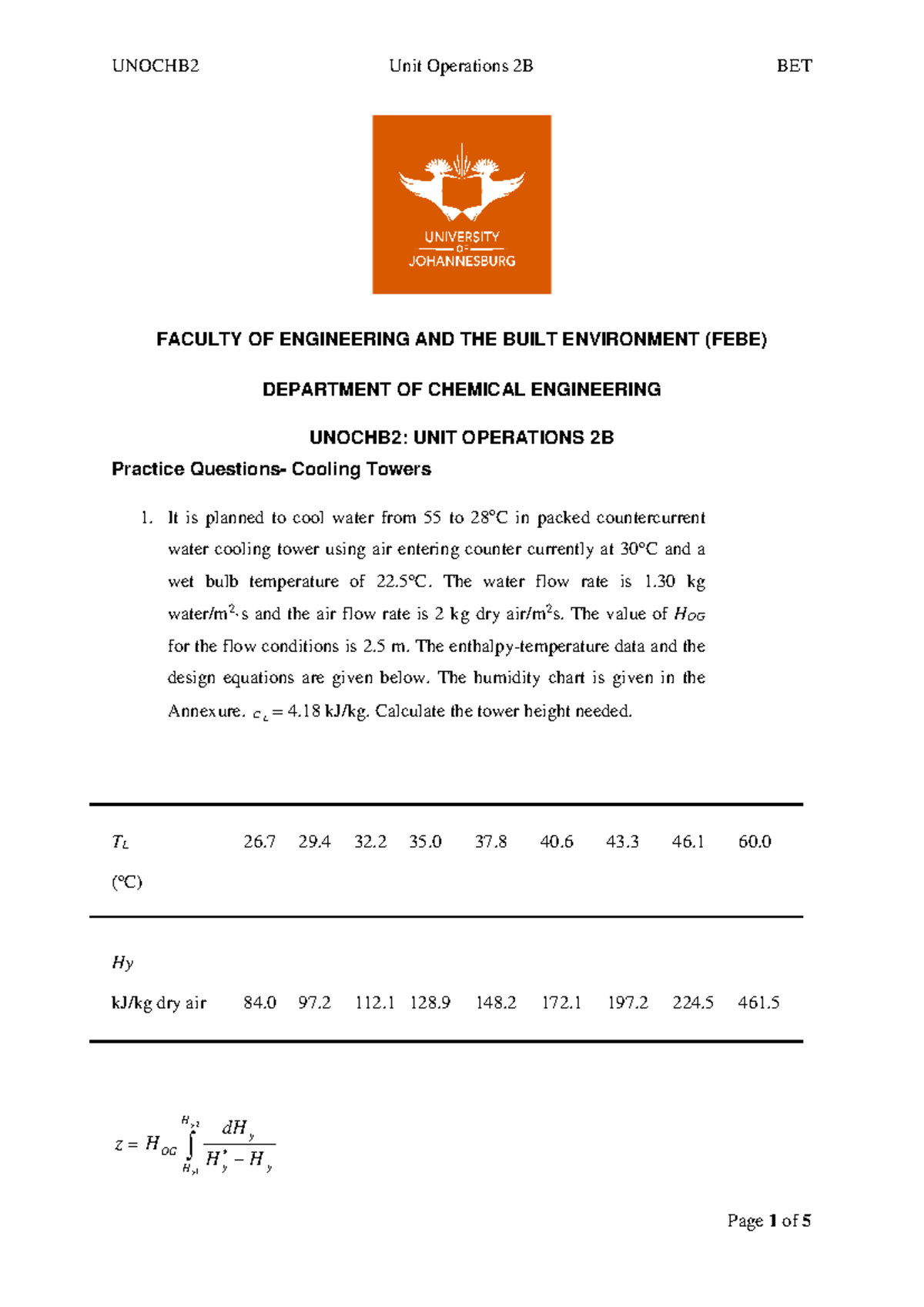 UNOCHB2 Unit Operations 2B Practice Questions 2020 - Studocu