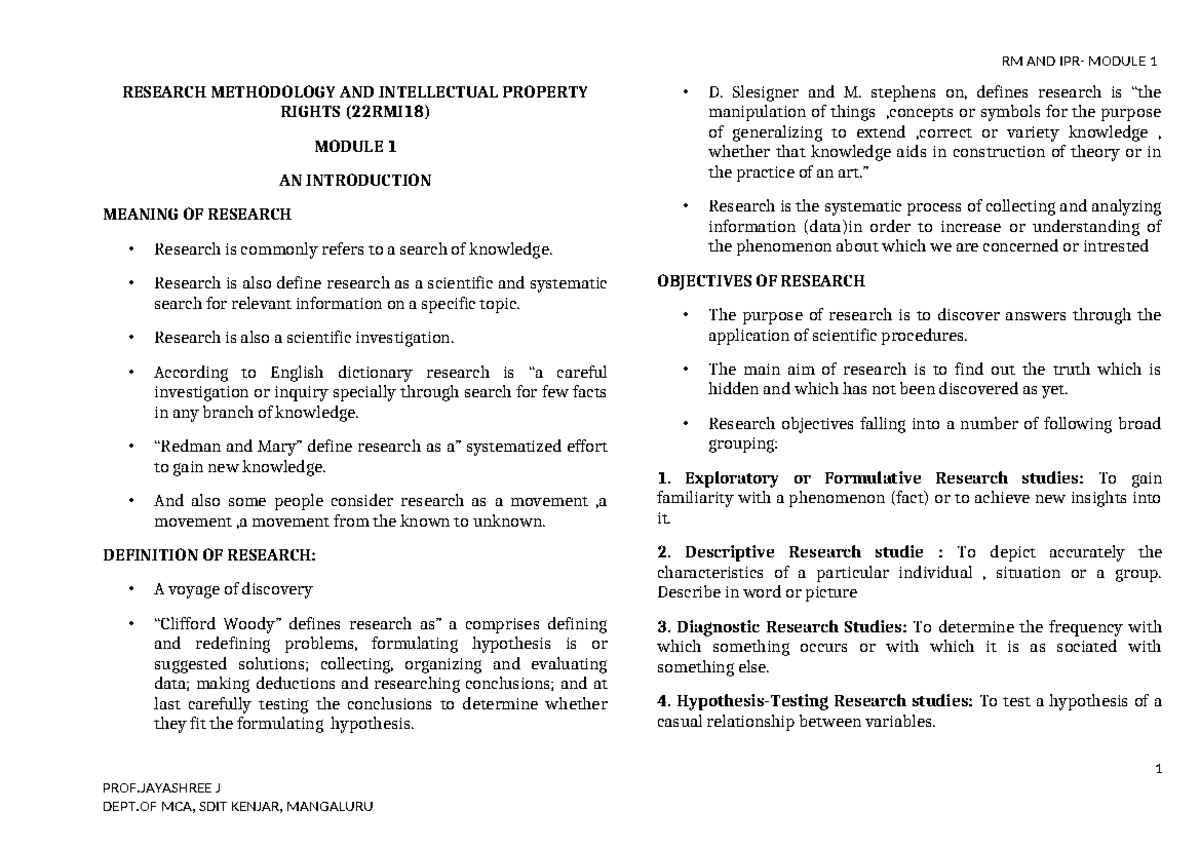 Module 1: Research Methodology & Intellectual Property Rights (22RMI18 ...