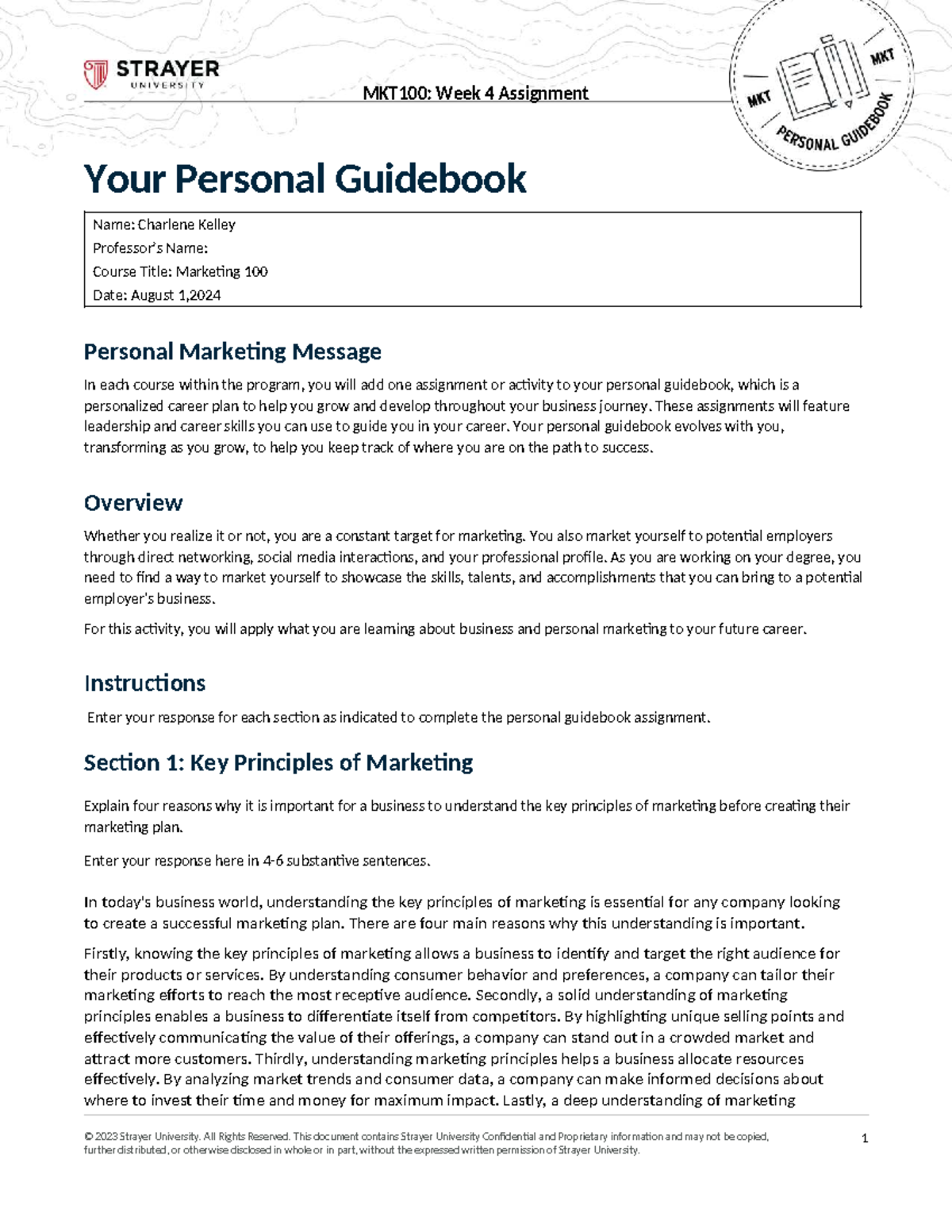 MKT100: Week 4 Assignment - Personal Marketing Guide by Charlene Kelley ...