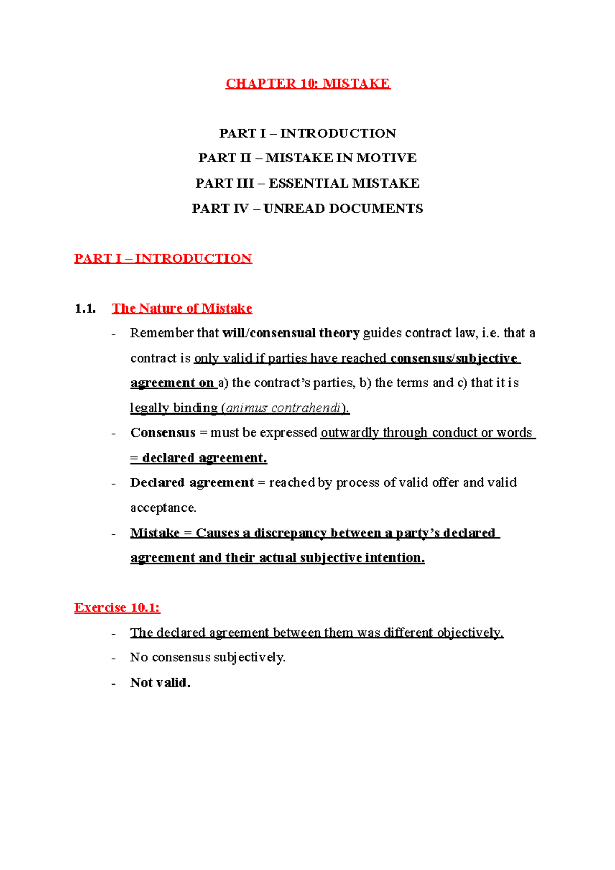 Chapter 10: Understanding Mistakes in Contract Law Principles - Studocu