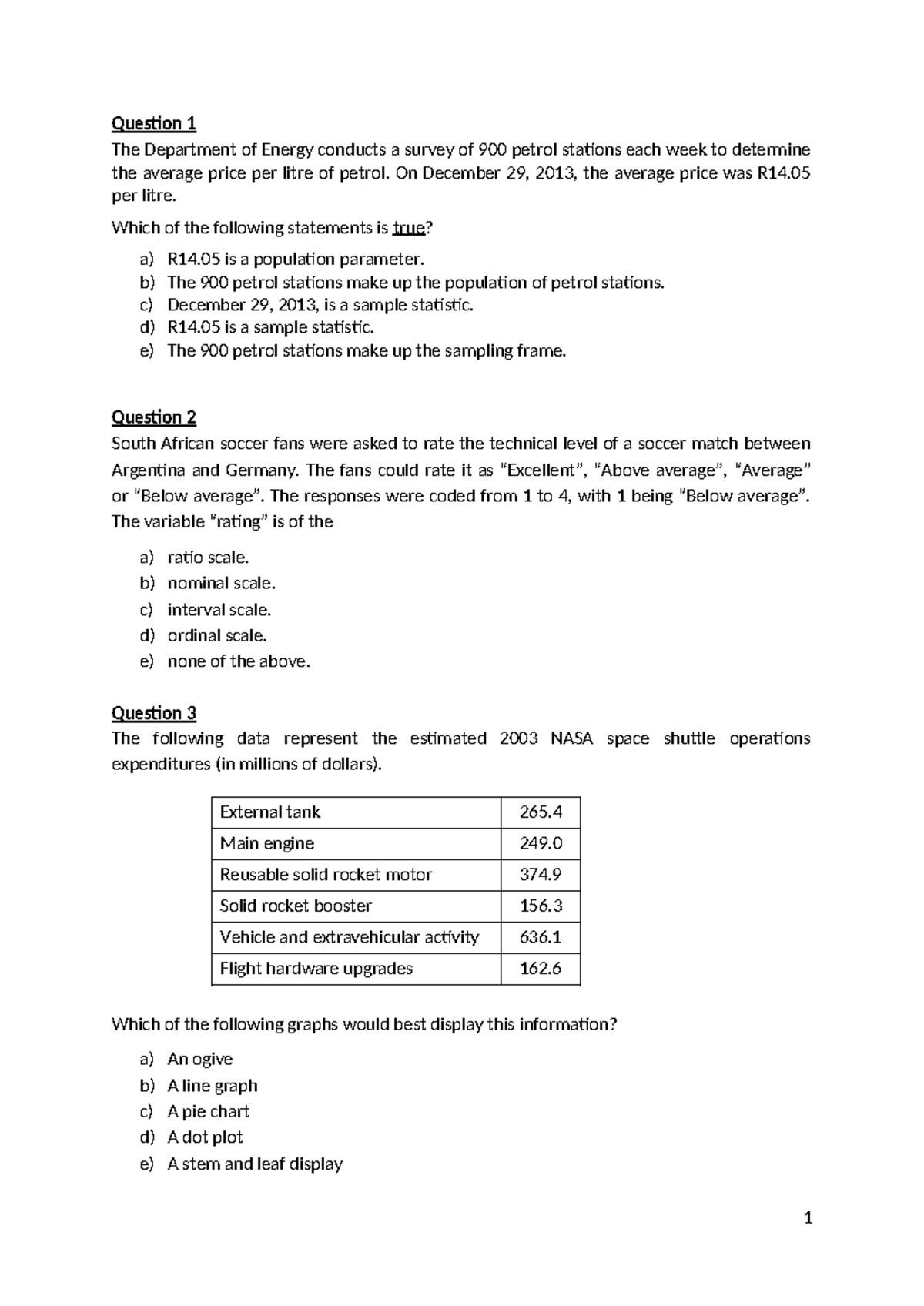 2014 SEM2 Test 1A - Statistics: Questions & Answers - Studocu