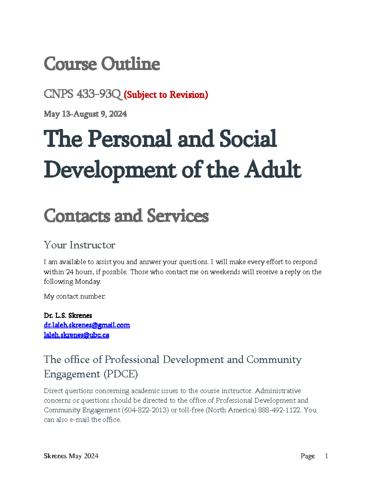 CNPS 433-93Q Course Outline: Personal & Social Development of Adults ...
