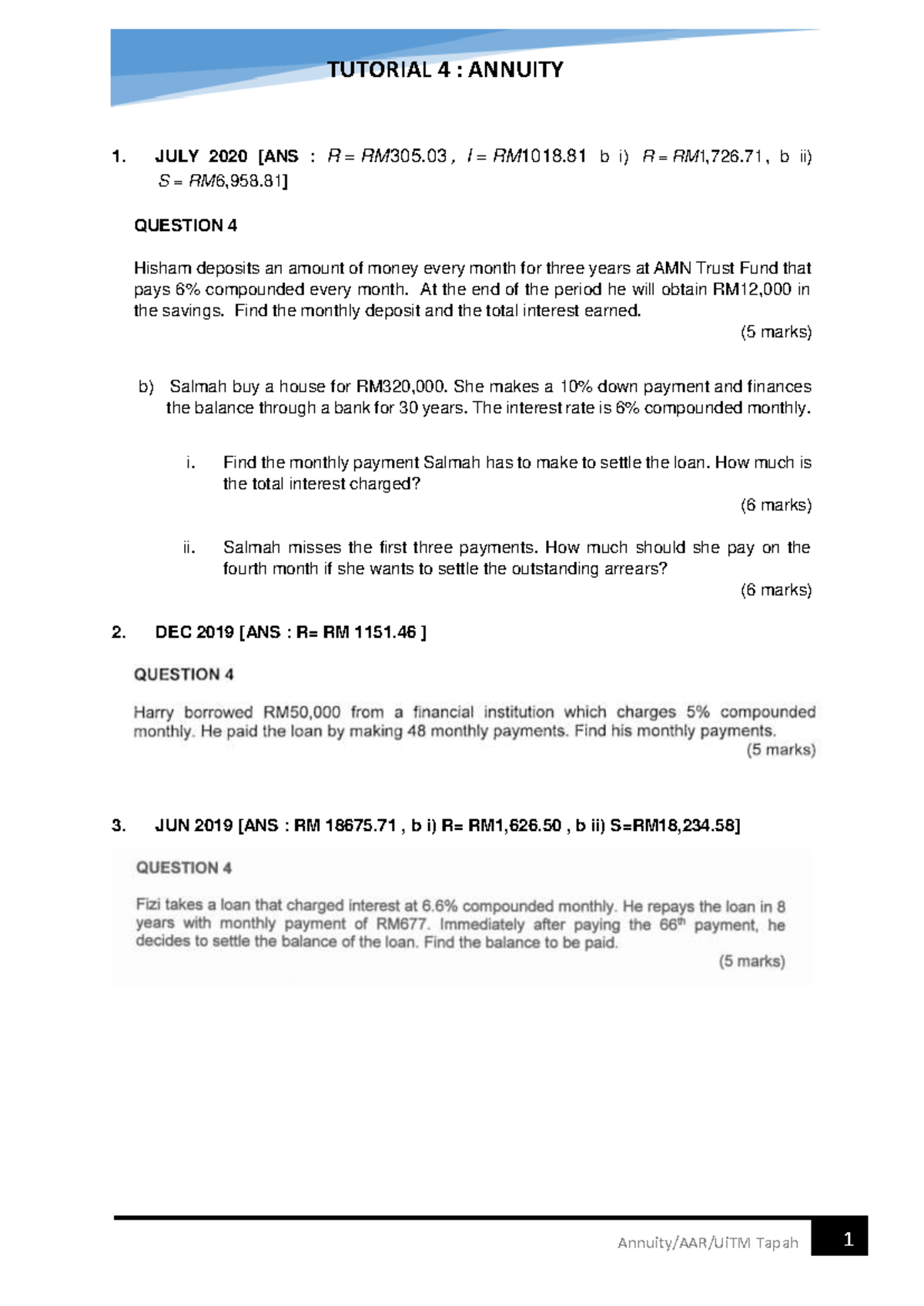 Annuity Exercises - FIN EXAM: Solutions & Calculations - Studocu