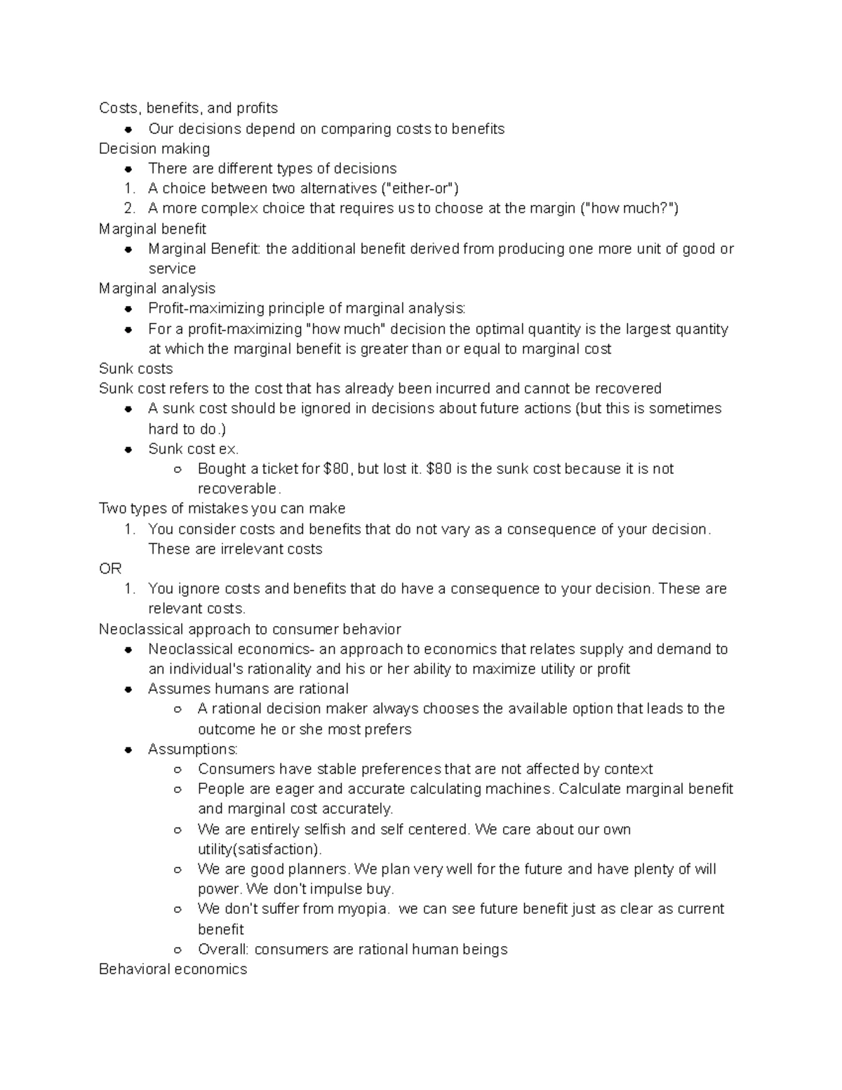Chapter 1: Key Concepts in Microeconomics (ECON101) Notes - Studocu