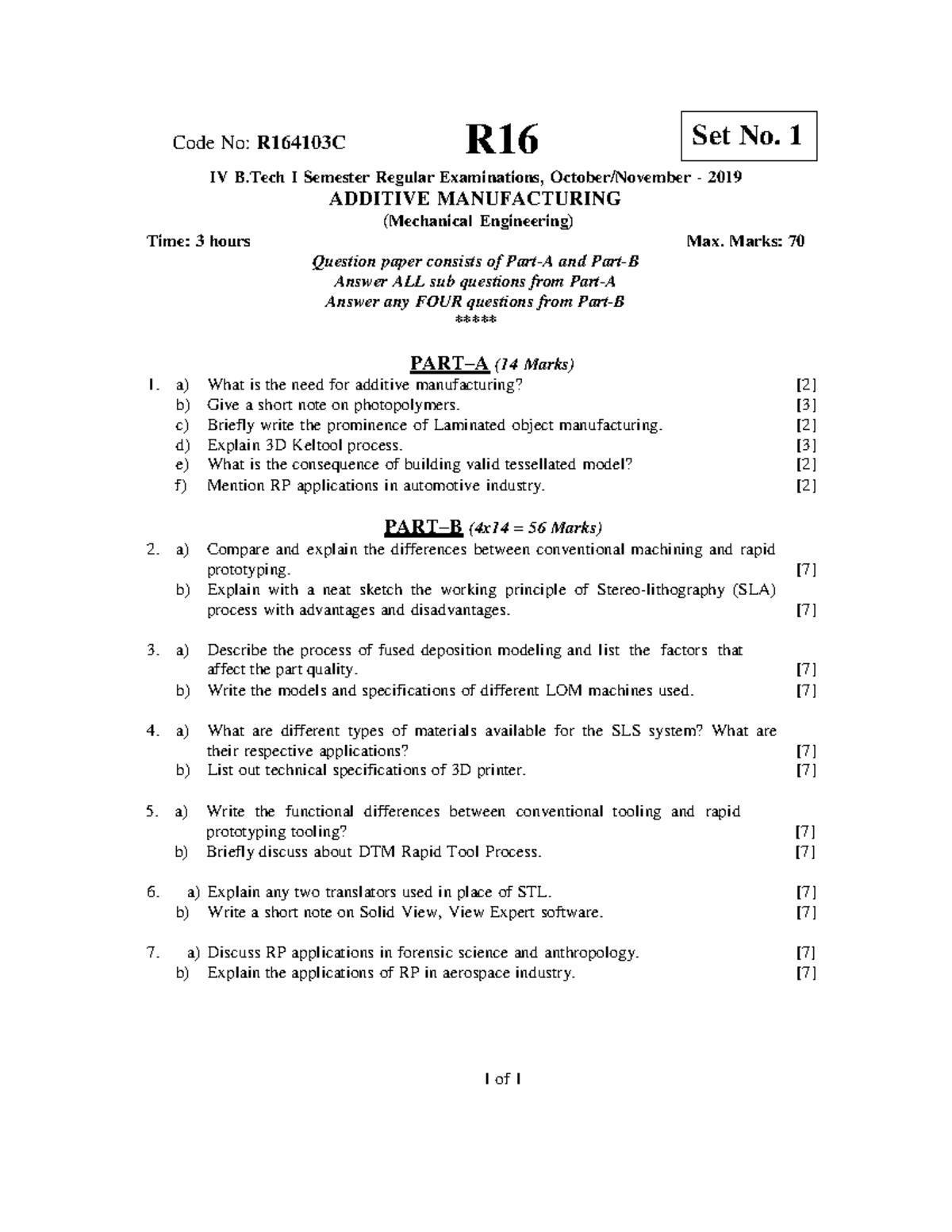Additive Manufacturing Exam Questions - R164103C IV B.Tech I Sem - Studocu