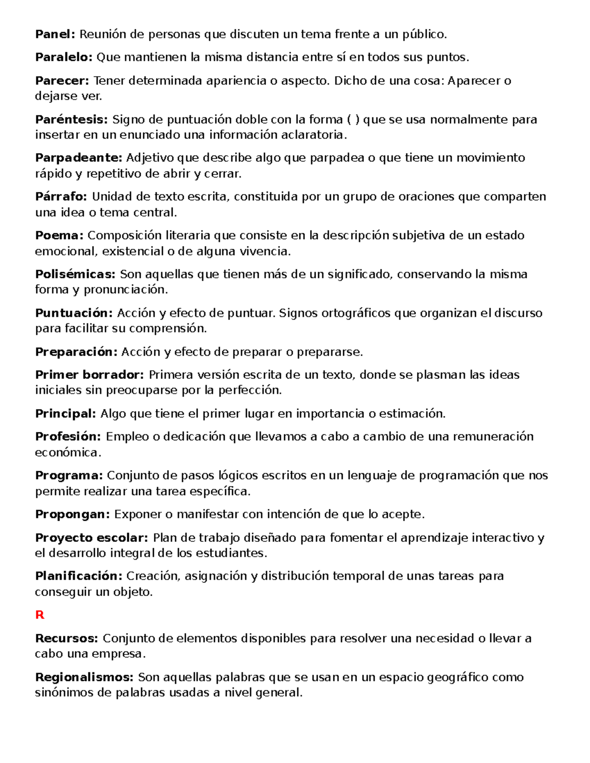 Glosario de Términos Clave en Español: Definiciones y Ejemplos - Studocu