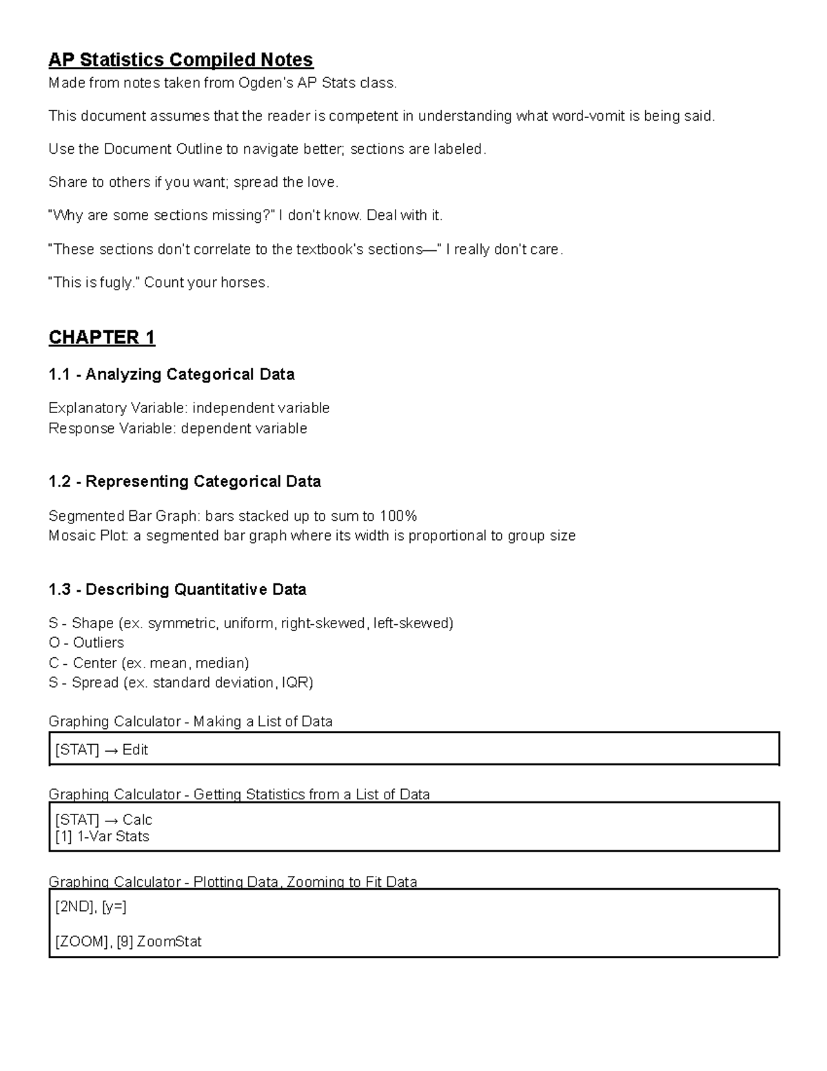 AP Statistics - Comprehensive Class Notes and Study Guide - Studocu