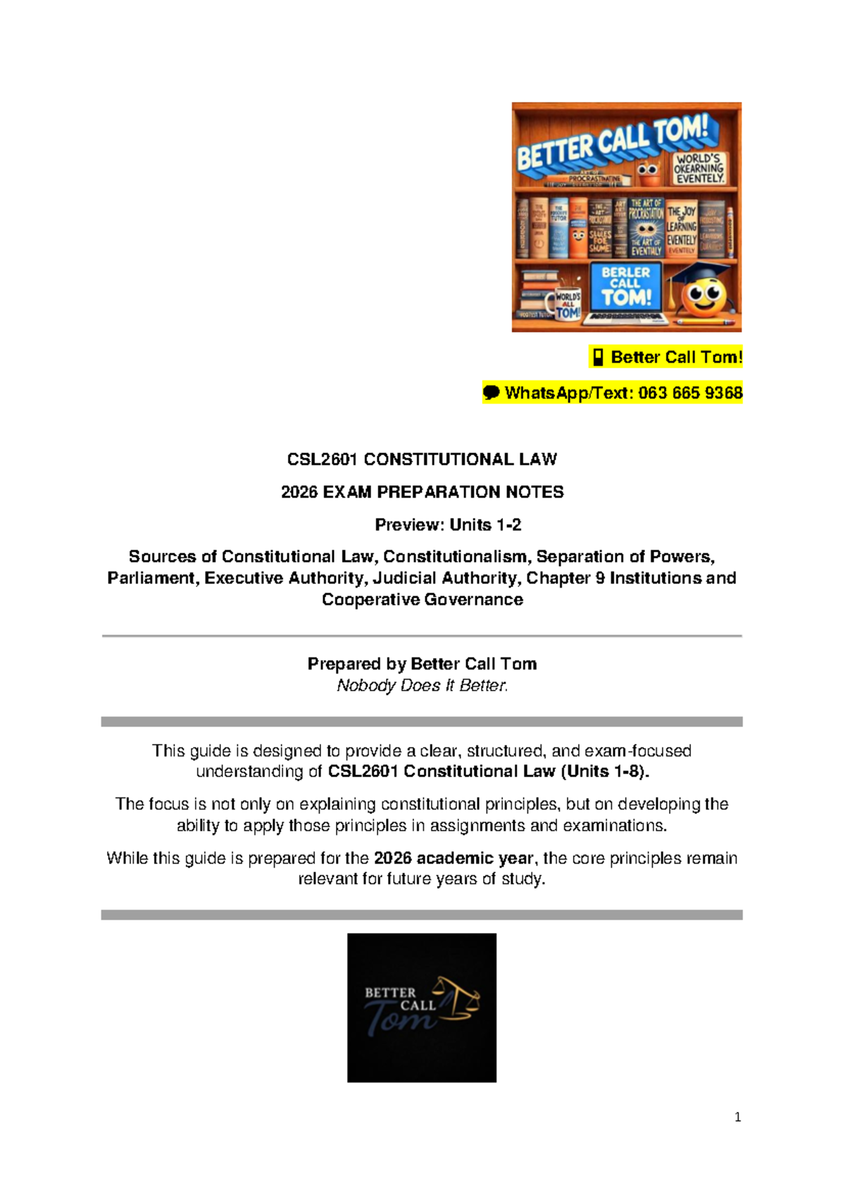 CSL2601 Constitutional Law Exam Prep Notes: Units 1-2 Overview - Studocu