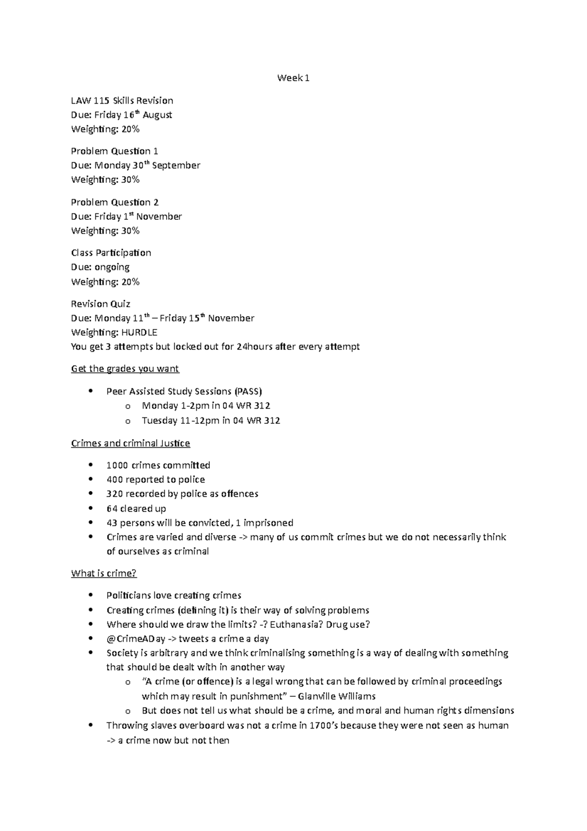 LAW109 Lecture Notes - Week 1 LAW 115 Skills Revision Due: Friday 16th ...