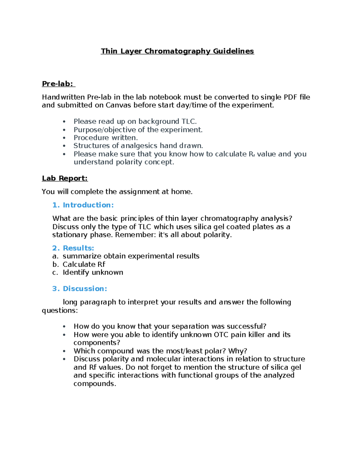 TLC Guidelines for Lab Report: Analyzing Analgesics and Rf Values - Studocu
