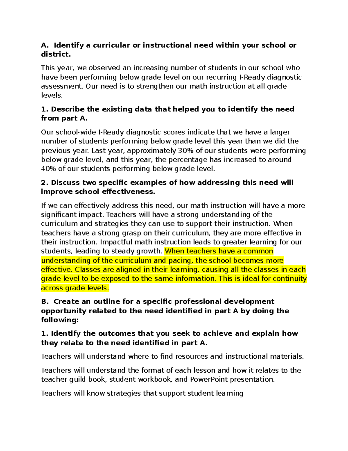 OOM1 Task 2: Enhancing Math Instruction through Professional ...